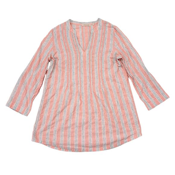 Soft Surroundings Tops - Soft Surroundings‎ Tunic Top Size Medium Pink Striped Lagenlook Mature Coastal
